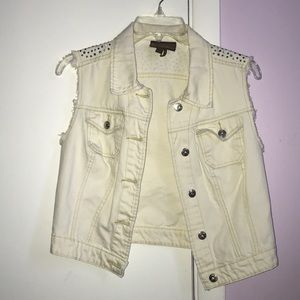 Cream denim vest with rhinestones